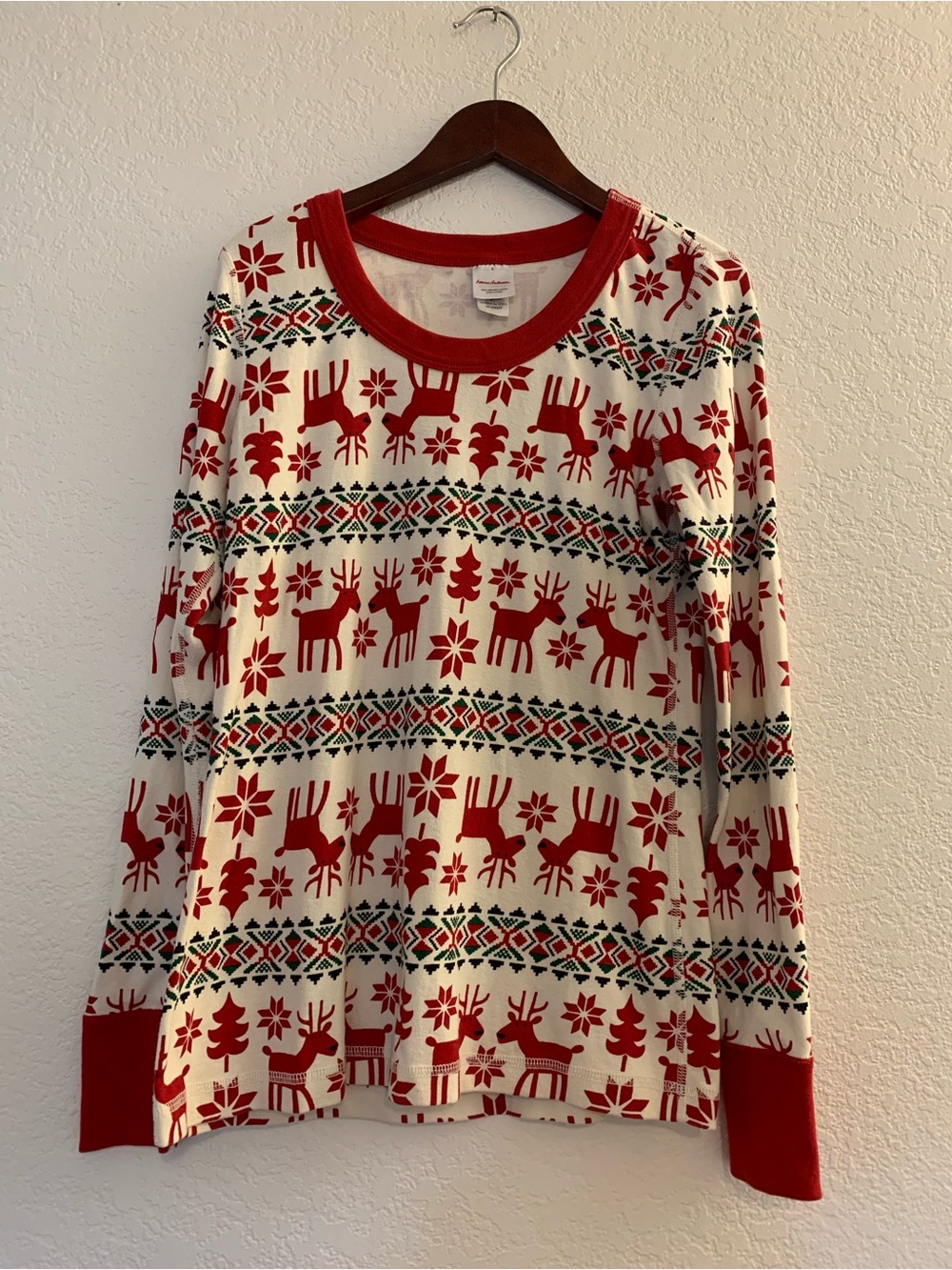 Hanna Andersson Red & White Reindeer Pajama Top 100% Organic Cotton S